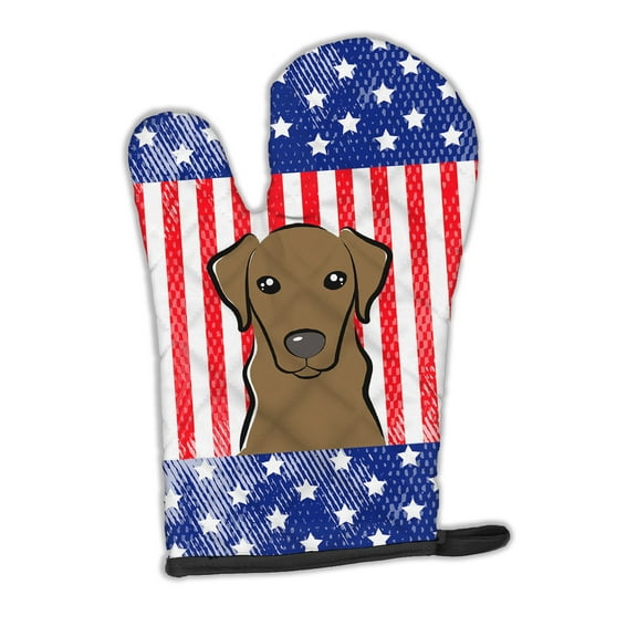 Carolines Treasures BB2164OVMT American Flag and Chocolate Labrador Oven Mitt Large multicolor