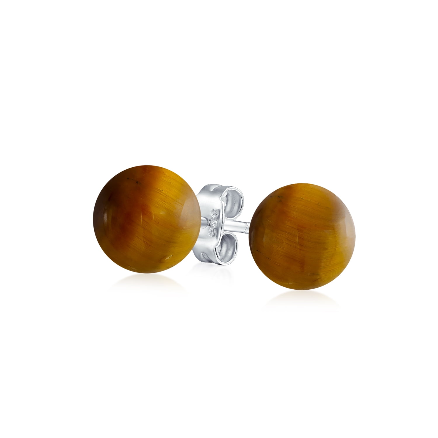 Trustmark 14K White Gold 8mm Natural Brown Tigers Eye Ball Stud Post Earrings 