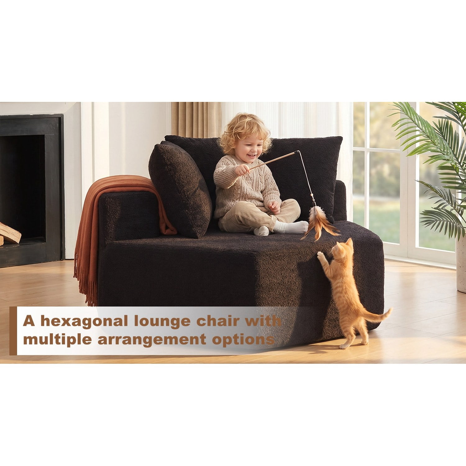 54-Inch Hexagonal Single Lounge Chair, Featuring Versatile Arrangements And A Modular Design; This Chenille-Upholstered Sofa Is Ideal For Lounges, Game Rooms, Living Rooms, And Bedrooms