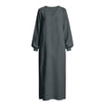 thumbnail image 7 of Guieoi Shift Dresses for Women 2026 Fall Long-Sleeve V-neck Cotton-Linen Split-Hem Dress Gray XXL, 7 of 7