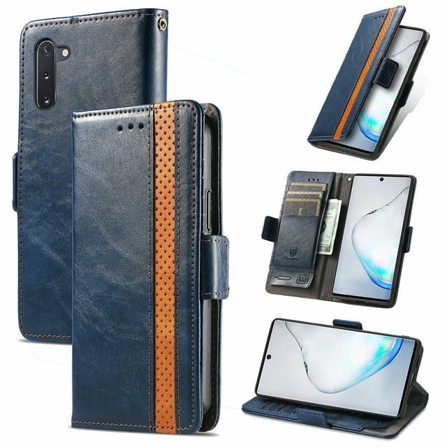 Case for Samsung Galaxy Note 10 Cover Leather Wallet Folio Case Book Design Flip Magnetic Closure - Blue