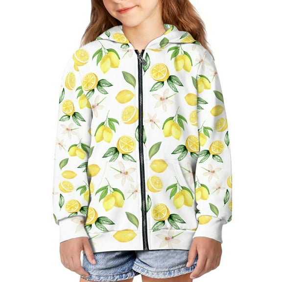 DISNIMO Lemon Hoodie Zip Up Girls Flower Hoodie Kids Boys Hoodie Jackets Size 6-7 Zip Hoodies for Girls Hooded Sweatshirt with Zipper Childrens Hooded Sweatshirts with Pockets