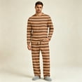 thumbnail image 5 of Mens Striped Pajama Set Long Sleeve Crew Neck Top With Chest Pocket Drawstring Elastic Waist Button Fly Long Pants Casual Home Loungewear, 5 of 8