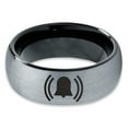 thumbnail image 2 of Tungsten Ringing Notification Bell Emoji Band Ring 8mm Men Women Comfort Fit Black Dome Brushed Gray Polished, 2 of 4