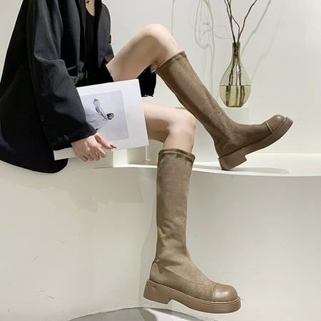 

Aueoeo Womens Boots Fall 2022 Black Boots For Women Fashion All-Match Thick-Soled Round Toe Boots Women s Plush Surface Stitching Boots