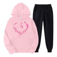 thumbnail image 1 of Puntoco Mujer Otoño E Invierno Día Del Cáncer De Mama Casual Manga Larga Con Capucha Estampado Sudadera Y Pantalones Traje Rosa L, 1 of 2