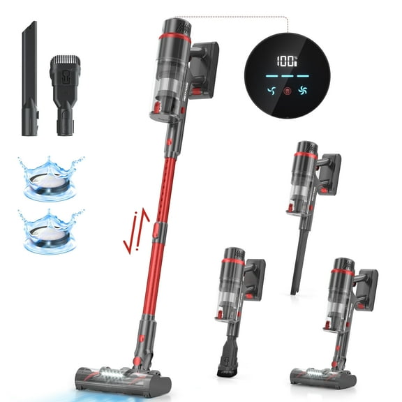 PrettyCare  Cordless Vacuum Cleaner 60kPa with 55min Runtime 5-stage advanced filtration for Carpet Hard Floor 3-speed adjustment with LED