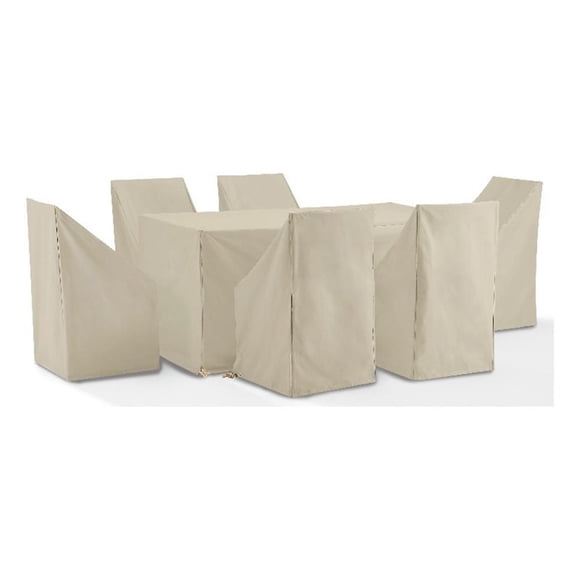 Crosley Furniture Ensemble de 7 Pcs de Housses en Vinyle pour Meubles de Salle à Manger d'Extérieur, Couleur Beige