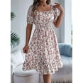 thumbnail image 4 of Women Off Shoulder Dress Floral Puff Sleeve Knee-Length A-Line Square-Neck Dresses White M, 4 of 9