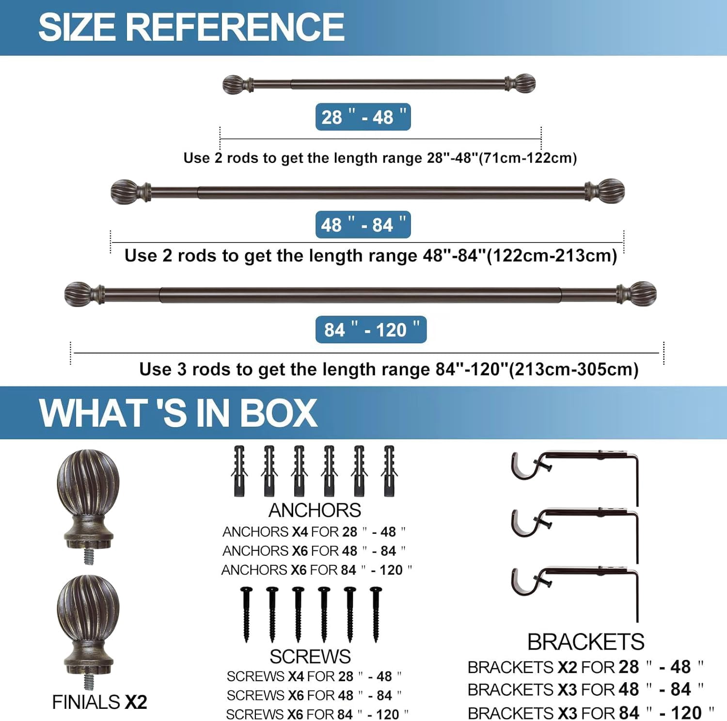 Urbanest Adjustable Single Curtain Rod Set Bronze With Gold Lecca Finials – 1 - Inch Diameter, With Bronze Rod, 28–48 Inches
