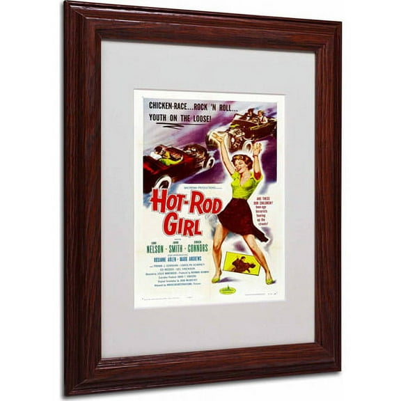 Trademark Fine Art "Hot Rod Girl" Matted Framed Art by Vintage Apple Collection, Wood Frame