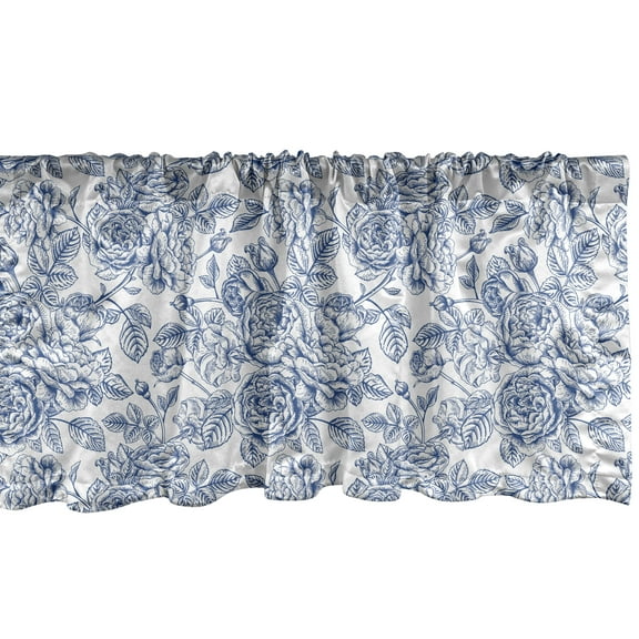 Ambesonne Rose Window Valance, Vintage Monochromatic Flower, 54" X 12", Dark Violet White