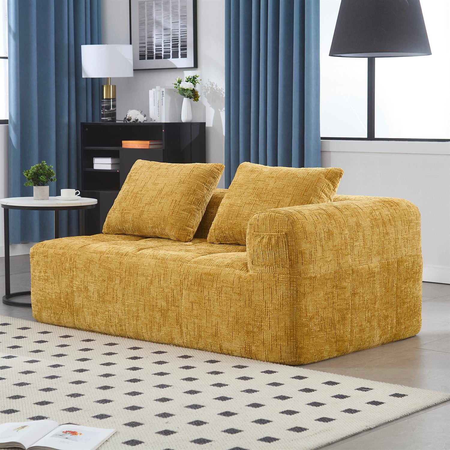 Demi Bonn 62" Plush Chenille Loveseat Sofa, Modular Sleeper for Living Room, Bedroom, Apartment Lounge, Stylish & Comfortable Couch, Yellow