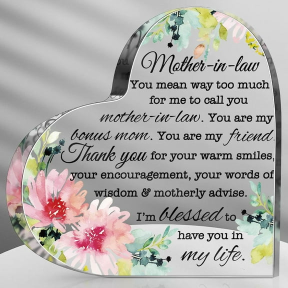 Mom Gift Dad Gift Mother in Law Gift Bonus Mom Gift Acrylic Heart Mothers Dads Plaque Acrylic Best Mom Dad Sign Acrylic Heart Sign (Mother in Law)