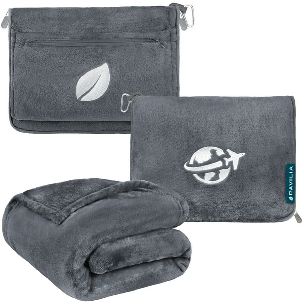PAVILIA Travel Blanket and Pillow Set, Airplane Blanket Compact 2in1