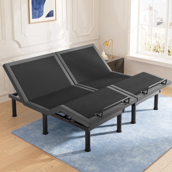 Sino Luban Adjustable Bed Frame Split King (Sync Control as King) with Remote, Adjustable Base with Head&Foot Incline, Zero Gravity, Nightlight, Quiet Motor, Height-Adjustable Legs,Easy Assembly