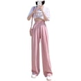 thumbnail image 2 of Pantalones de pierna ancha para mujer, de verano, finos, de cintura alta, drapeados, informales, estilo japonés, estilo perezoso, 2 of 2