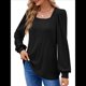 thumbnail image 3 of Camisas Tipo Túnica para Mujer, Camisas Holgadas de Larga, Camisas de Cuello Cuadrado Negro XL, 3 of 8