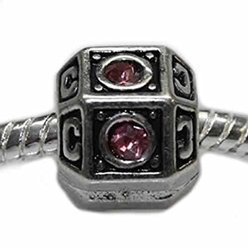 Clips Lock Hexagon w/ Pink Crystals For Snake Chain Charm Bracelet