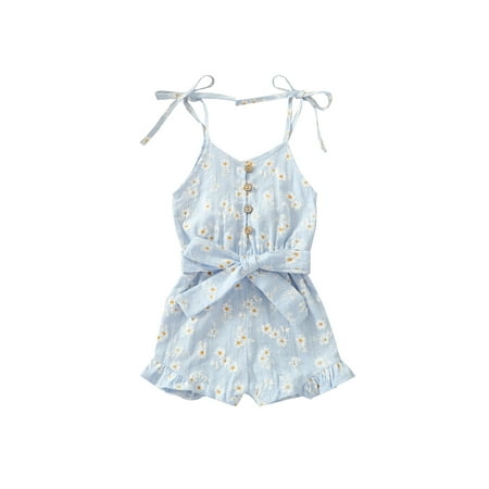 

Qiylii Baby Girls Jumpsuit+Bow Decoration Single-breasted Ruffle Strap Bodysuit