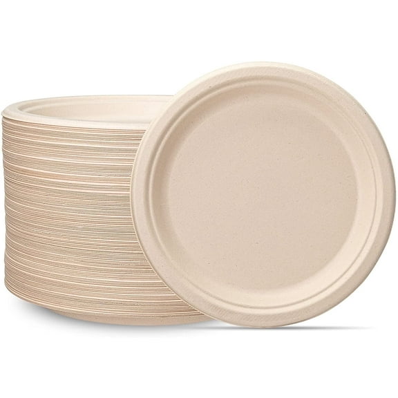 GUSTO 10 Inch Compostable Paper Plates, Heavy Duty Kraft Plates for Parties and Everyday Use, 125 Count