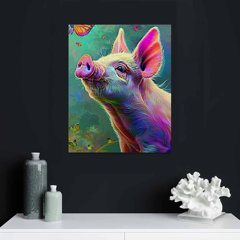 FCXZI Pig Wall Decor Butterfly Pigs Pictures Colorful Pig Canvas