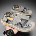 thumbnail image 5 of Hicooer GOOHIK Mens Closed Toe Sandals, Sport Sandals Casual Leather Handmade Sandals Adjustable Fisherman Beach Sandals For Outdoor Walking Driving Gray, 5 of 9