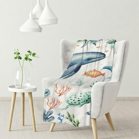 

WHKANG Sea Animals Flannel Baby Toddler Blanket Gift for Girls and Boys Marine Turtle Whale Jellyfish Sea Horse Weeds Sealife Receiving 40x50in