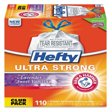 Hefty Ultra Strong Lavender &#38; Sweet Vanilla Tall Kitchen Drawstring Trash Bags - 13gal/110ct