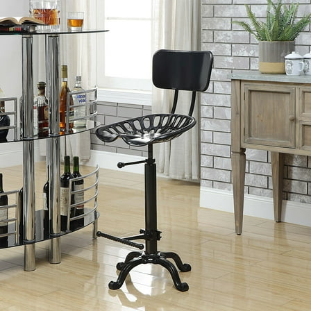 Contemporary Home Living Adjustable Tractor Seat Barstool with Back - 36.5" - Black