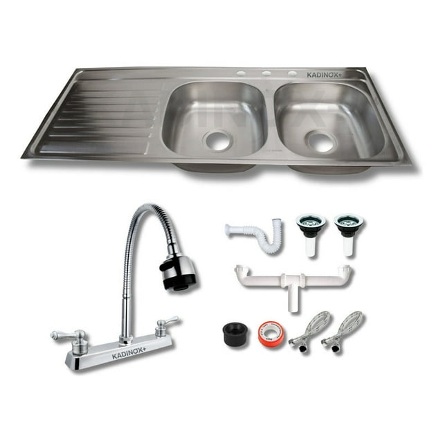 Fregadero Tarja Tina Doble Con Escurridor Acero Inox C/kit Flexible (Escurridor Izquierdo)