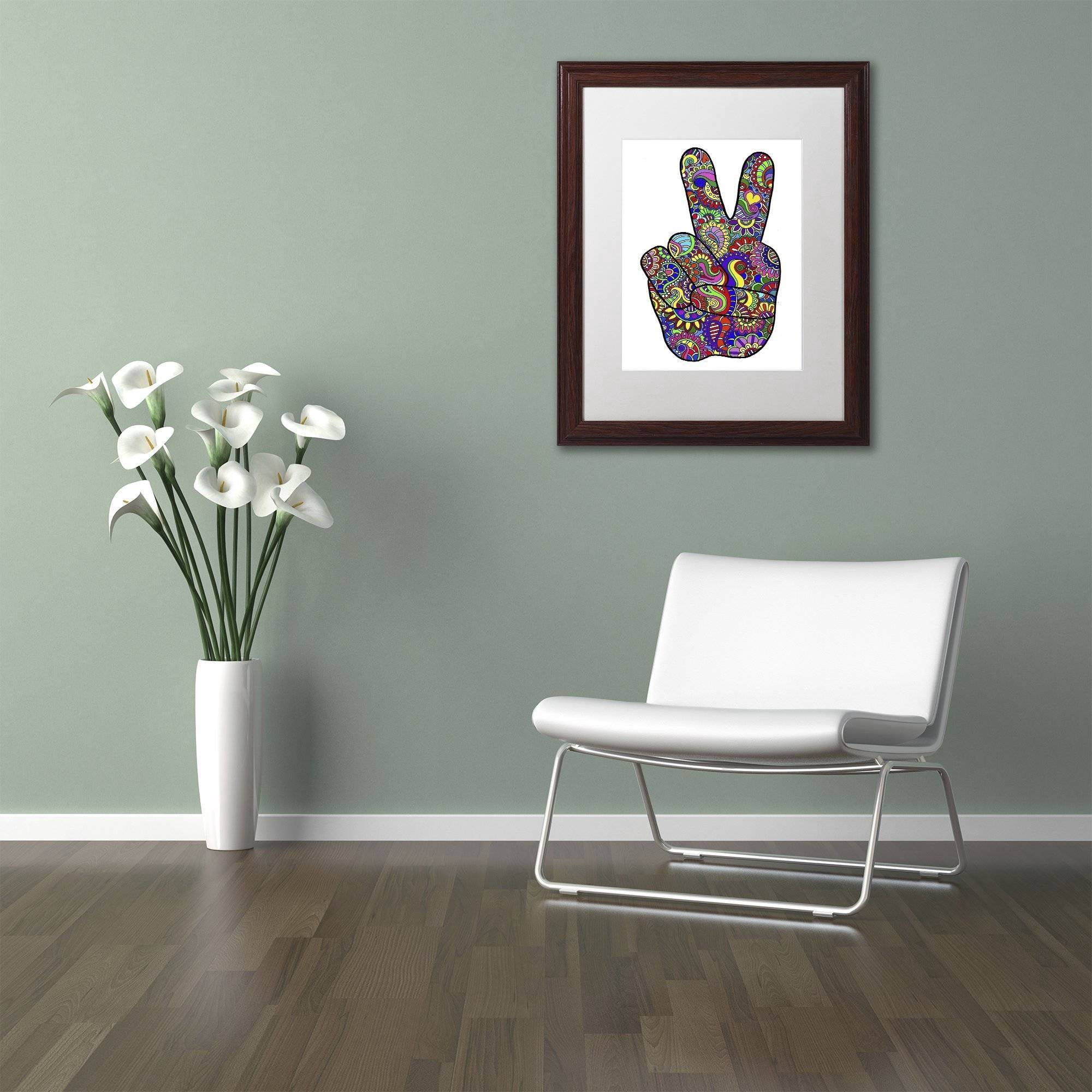Trademark Fine Art "Psychedelic Mehndi Peace Sign" Canvas Art by Kathy G. Ahrens, White Matte, Wood Frame