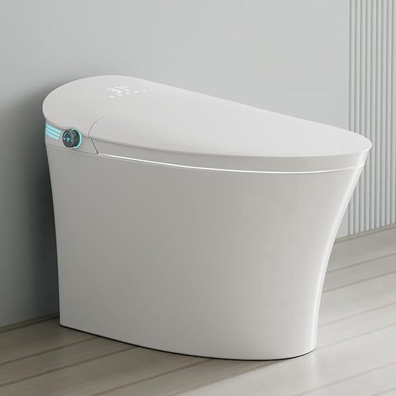 Winzo Smart Toilet With Bidet, One-Piece Elongated, Auto Open/Close & Flush, Heated Seat, Front & Rear Wash, LED Display, Night Light, 12-inch Rough-in, White, Ceramic (White with White Screen)