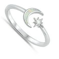 thumbnail image 4 of CHOOSE YOUR COLOR White Simulated Opal Adjustable Moon Star Ring .925 Sterling Silver Band CZ Female Size 4, 4 of 4