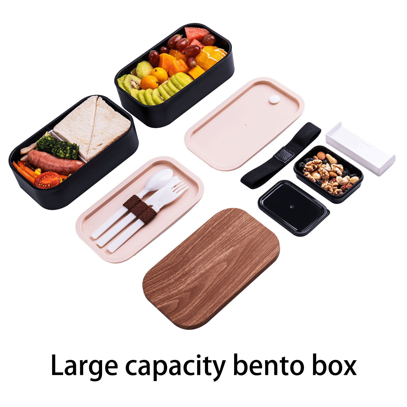 Japanese Bento Box Set: 2 Layer Lunch Container, Bamboo Board Lid