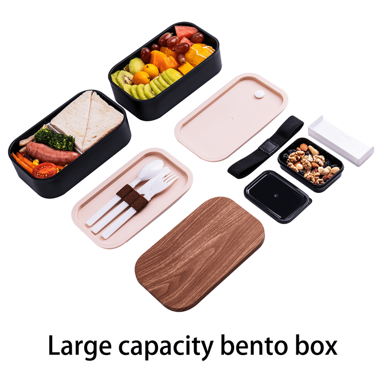 Japanese Bento Box Set: 2 Layer Lunch Container, Bamboo Board Lid