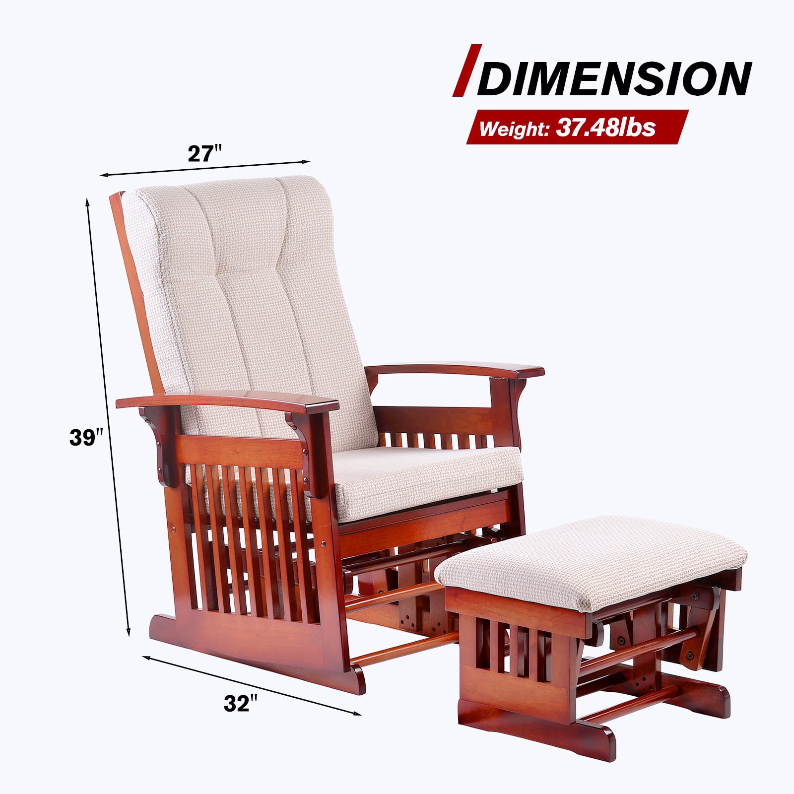 Dvasovio Glider Rocking Chair with Ottoman, Cherry