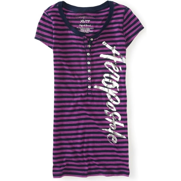 Aeropostale - Camiseta henley a rayas para mujer, color morado, grande Aeropostale henley