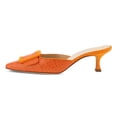 thumbnail image 2 of XYD Women Leather Heeled Mules Pointed Closed Toe Buckle Kitten Heel Slip On Slides Sandals Shoes Size 11 Orange, 2 of 4