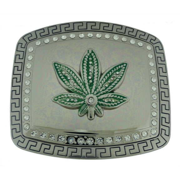 Heavy Jumbo Leaf Belt Buckle Rhinestones Silver Metal Chrome Rasta Marijuana Weed Reggae Pot Herb Dub Ganja