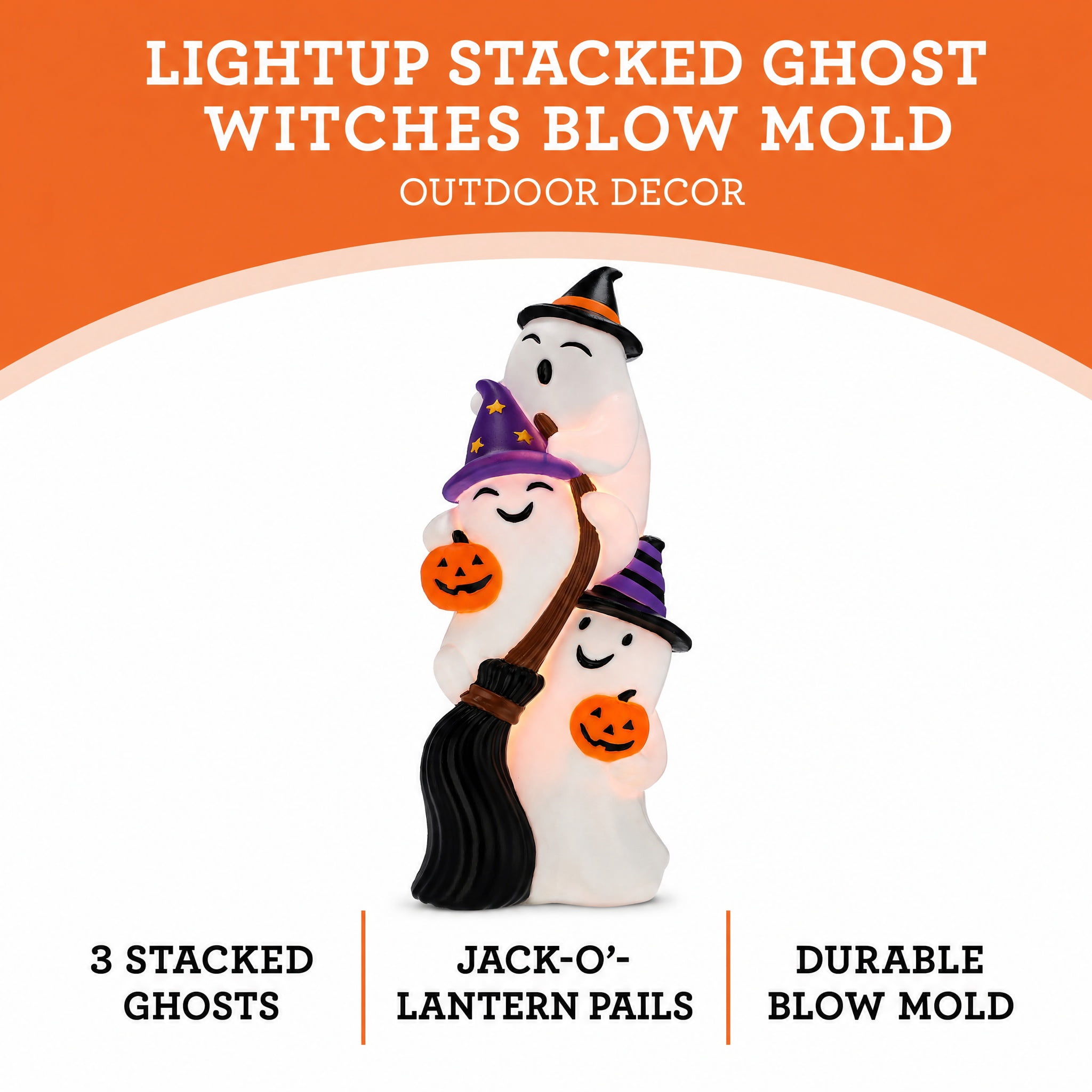 Light-Up Stacked Ghost Witches Blow Mold, 24", Halloween by Way To Celebrate