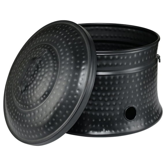 Deng rui Decorative Water Hose Holder Pot with Lid | Holds 200ft Hose | Hammered Charcoal Exterior | Ground Garden Hose Box | Handles | Metal Hider | Outdoor or Indoor Use