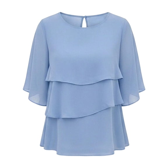 Tnhcen Women Top 3/4 Sleeve Blouse Chiffon Solid Color Loose Fit Casual A Line Tunic Top with Tiered Detail for Women Daily Vacation S-3XL