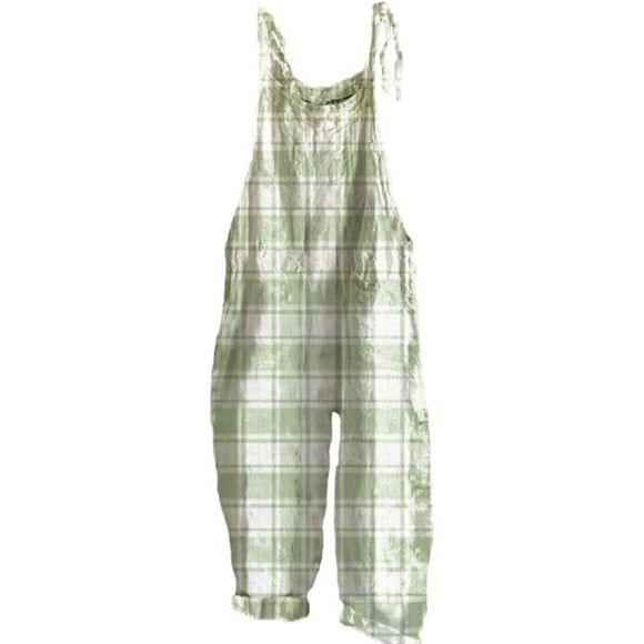 ManxiVoo Combinaison en Lin Respirant pour Femmes Style Boho Jambes Larges Sans Manches Décontractée avec Poches Couverture de Plage Taille m Vert