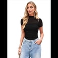 thumbnail image 2 of Camisetas de Corta con Cuello Alto para Mujer, de Transparente y Fruncida, para Salir A . Negro L, 2 of 8