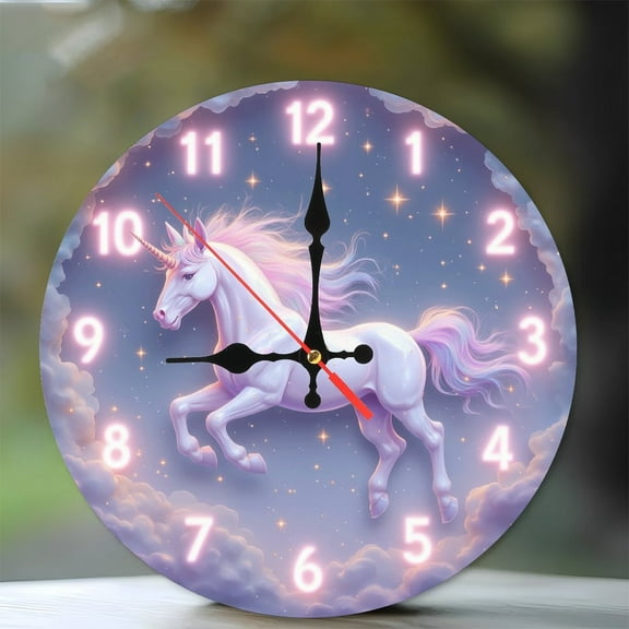 Unicorn Clock Wall Art 10-Inch Silent Wooden Wall Clock, Battery Operated (AA Batteries Not Included), Artistic Home Decor