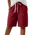 thumbnail image 6 of Women's Lightweight Hiking Cargo Only Moment Women Knee Length Shorts Chemical Fiber Blends Jean High Waisted Trendy Patch Pockets Casual Summer Button Fly Stretchy Denim Shorts Red,2XL, 6 of 9
