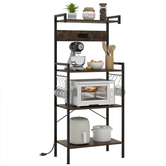 Gymax Kitchen Bakers Rack w/ Power Outlet 4 Tiers Coffee Bar Table w/ 2 AC Outlets