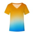 thumbnail image 4 of gakvbuo Summer Plus Size Summer Tops for Women Tops Dressy Casual Trendy V Neck T Shirts Rolled Short Sleeve Tie Dye Gradient Printed Side Split Blouse Tee, 4 of 5