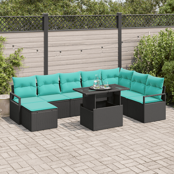 vidaXL 9 Piece Garden Sofa Set with Cushions Black Poly Rattan